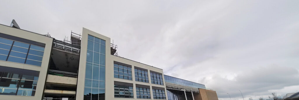 Modern commercial building with a glazed facade